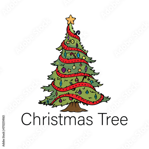 Christmas tree watercolor vector illustration, Merry Christmas tree t-shirt design, card design