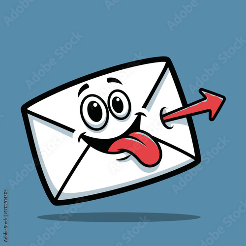 Cartoon envelope with face and arrow suggesting sending or outgoing mail.