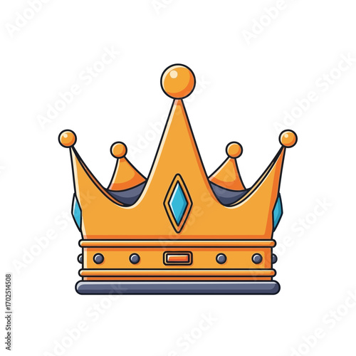 Gold crown with blue jewels isolated on white background illustration.
