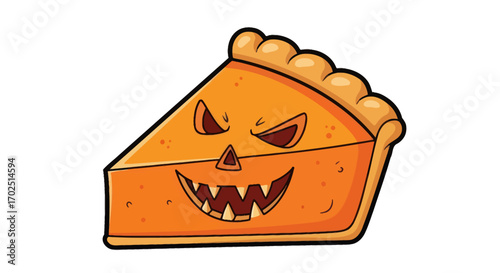 Spooky Halloween Pumpkin Pie Slice with Jack-o-lantern Face.