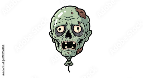 Cartoon Zombie Balloon with Pale Green Skin and Visible Skull Features.