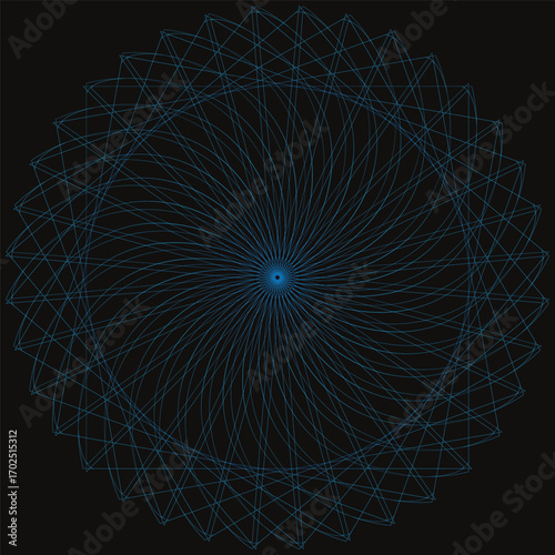 An abstract fractal burst arrangement with a glowing blue starburst pattern