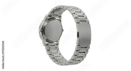 Minimalist Geometry: Stainless Steel Watch Back View on White