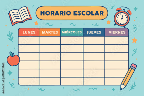 horario semanal escolar colorido para niños