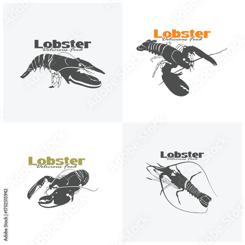 Set of Lobster for Seafood Restaurant logo design vector. Lobster logo template illustration