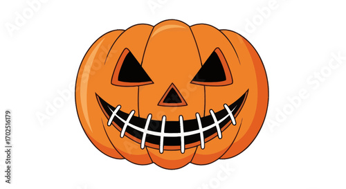 Cartoon Jack-o-Lantern with Carved Face and Smile.