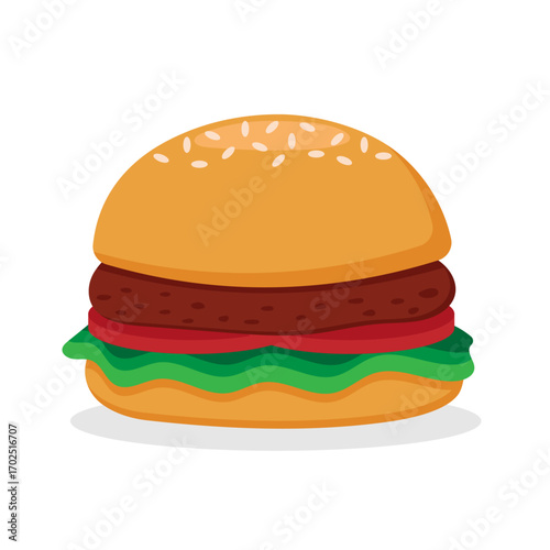 Vector illustration of a hamburger with ham, lettuce and tomato