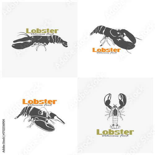 Set of Lobster for Seafood Restaurant logo design vector. Lobster logo template illustration