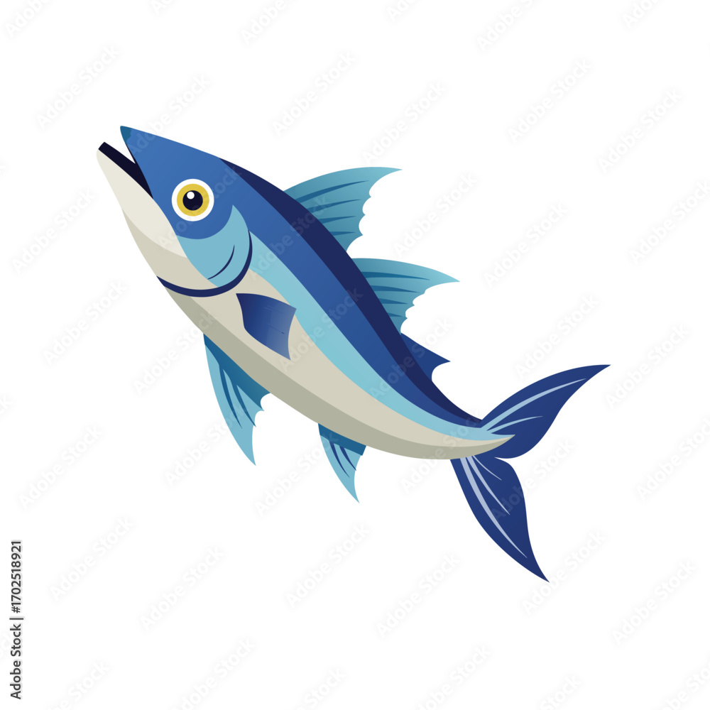 Obraz premium Vector art of a stylized blue fish swimming, isolated on a