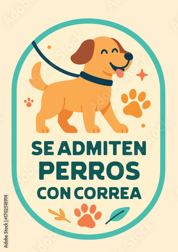 Rótulo para imprimir en comercio se admiten mascotas con correa