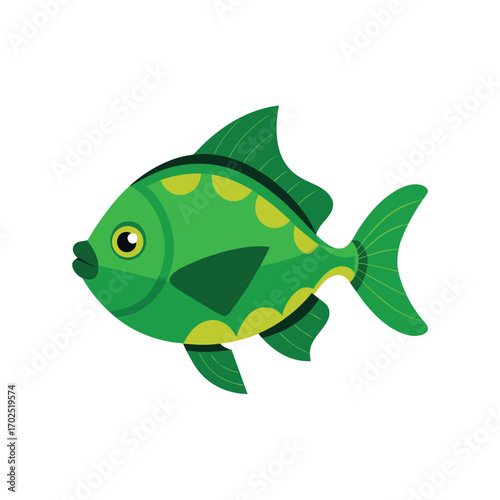Vector art of cute cartoon green fish with yellow spots
