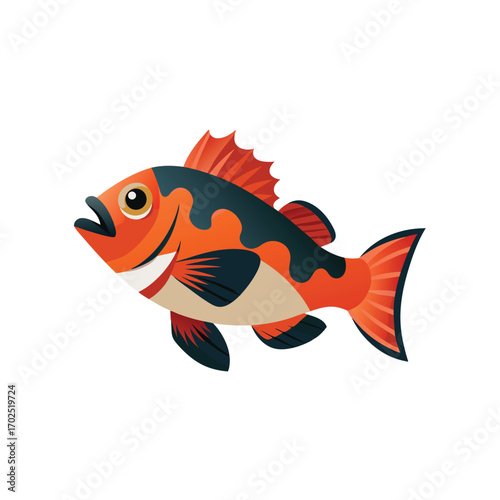 Vector art of orange and black cartoon fish with open mouth