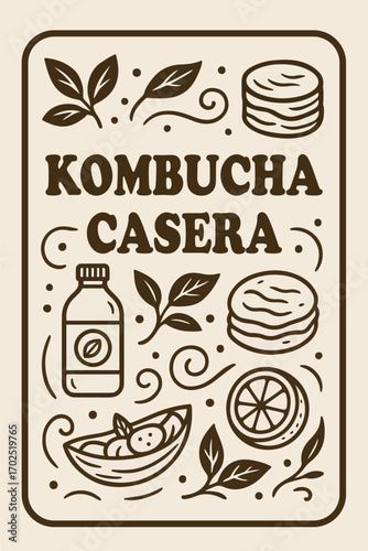 Etiqueta rectangular Kombucha casera