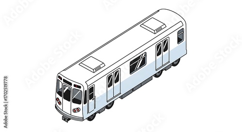 Isometric Line Art Illustration of a Modern Subway Car