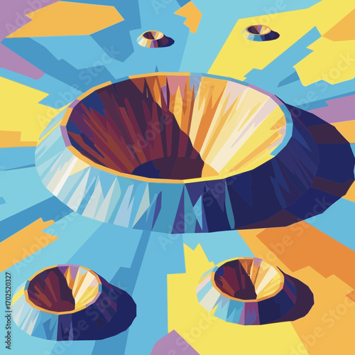 Abstract geometric art with circle shapes and colorful background.