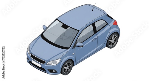 Modern Blue Compact Hatchback Car Illustration