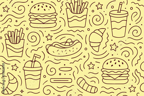 Patrón para papel encerado de hamburguesas, papas fritas y gaseosas