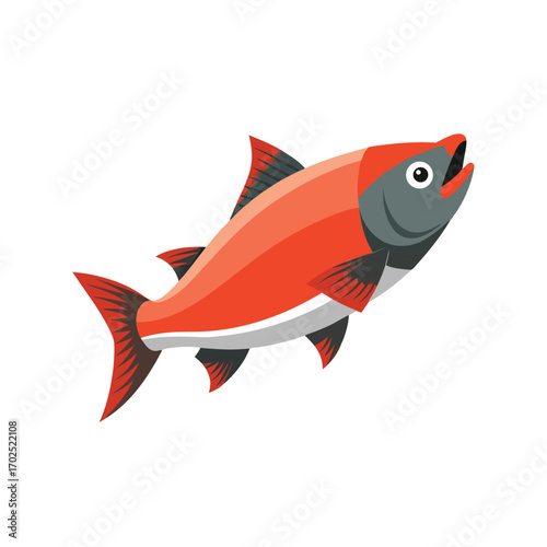 Vector art of stylized illustration of a red salmon fish