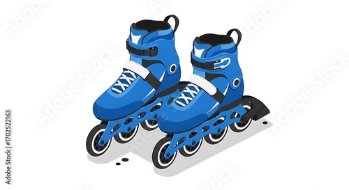 Blue Inline Skates Pair in Isometric Style