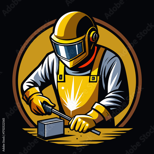 Welder at Work: An illustrated representation of a skilled welder, meticulously crafting and shaping metal with precision.
