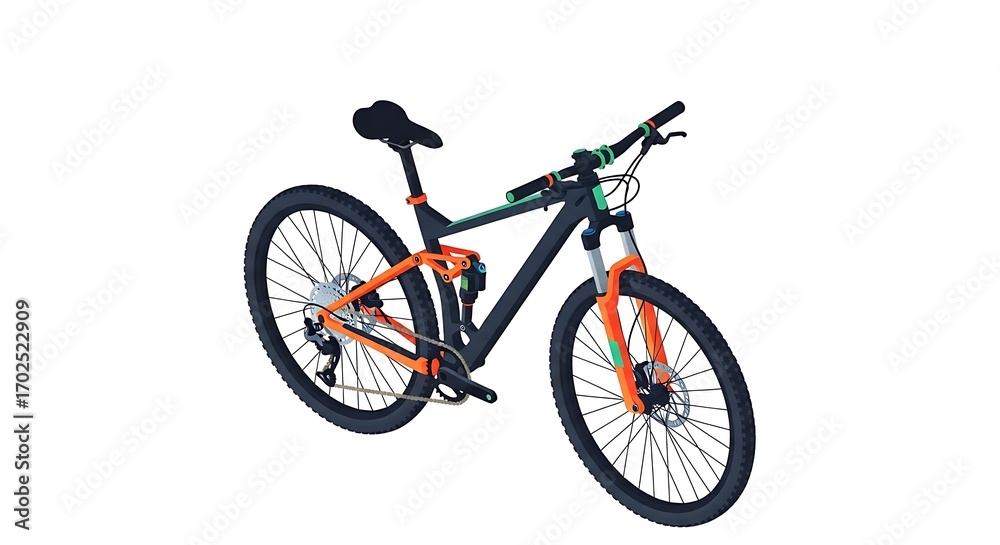 Fototapeta premium Modern Full Suspension Mountain Bike Vector Illustration Isolated on White