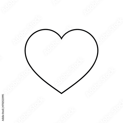 Single black outlined heart shape representing love and affection on white background