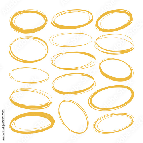 minimal handdrawn ellipse art yellow oval shapes vector background pattern set for creative projects