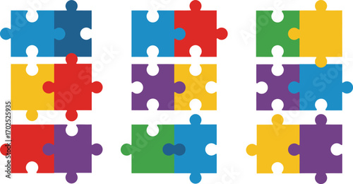 colorful puzzle pieces arranged in neat rows and columns