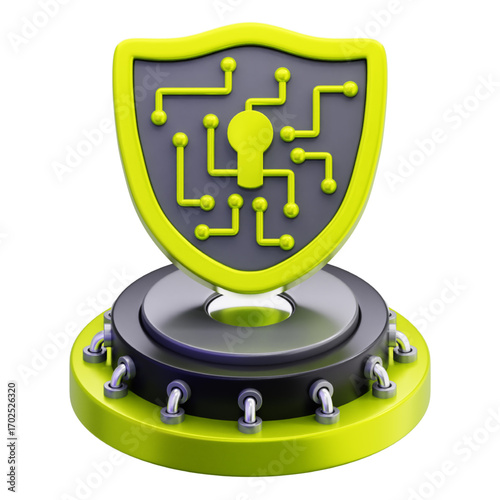 Cybersecurity shield icon 3D render. Digital data protection, network security, and antivirus technology concept illustration on a white background