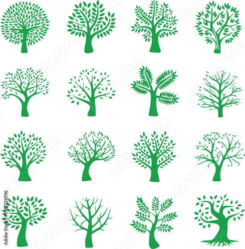 16 modern tree silhouettes vector set ai eps jpeg png design icons for nature environment and botanical illustration