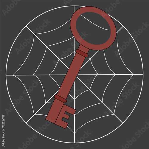 Antique rusty skeleton key on cobweb gothic background Vector