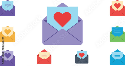 love letters floating around central envelope with heart