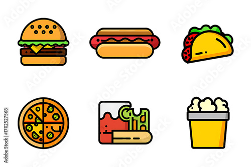 set of fast food collection on transparent background.