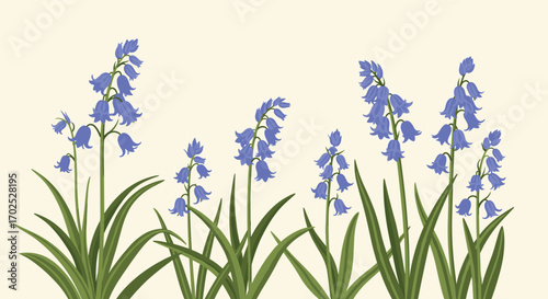 Delicate bluebells blooming in a gentle spring meadow under soft sunlight