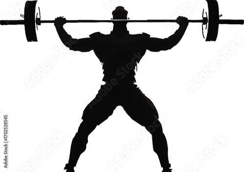 Powerful silhouette of weightlifter during overhead press, embodying strength, determination, and athletic prowess for fitness, sports, and wellness marketing campaigns
