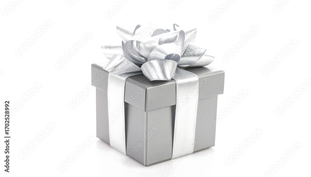 Obraz premium Gray gift box with silver ribbon and bow