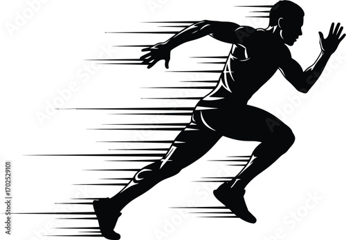 Dynamic silhouette of a runner in full sprint, capturing speed and energy for fitness brands, sports campaigns, and motivational designs, a symbol of power and agility