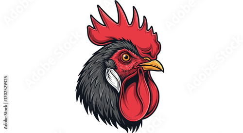 Illustration of a proud rooster head with red comb and wattle a symbol of morning and farm life