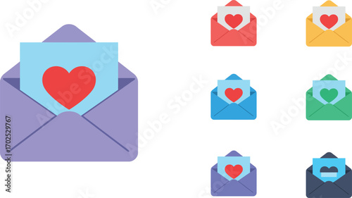 colorful envelopes with hearts inside various colors