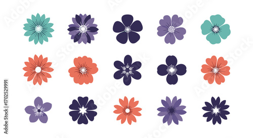 A collection of diverse floral illustrations with vibrant petal designs and artistic textures for artistic applications