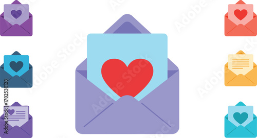 love letters in colorful envelopes with hearts inside