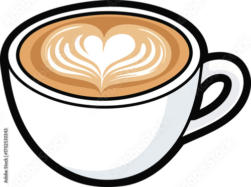 Creamy Latte Art: Coffee Cup Illustration for Cafe Menus & Websites