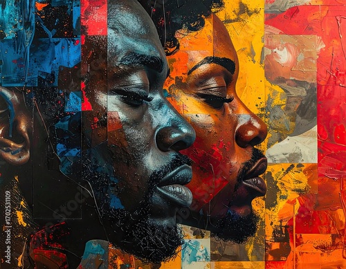 Abstract Colorful Portrait of Two People in Profile