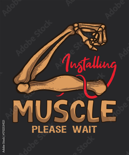 installing muscles please wait skalaton fitness t-shirt design