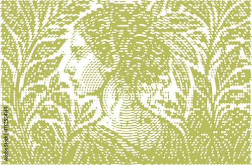 Hypnotic green fingerprint ripple art of an abstract woman's face. Organic dot pattern graphic with a mysterious, nature-inspired feel for modern design.