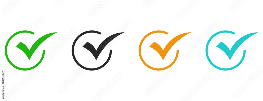 Fototapeta premium Colorful Checkmark Icons within Circles for Approval, Success, and Completion
