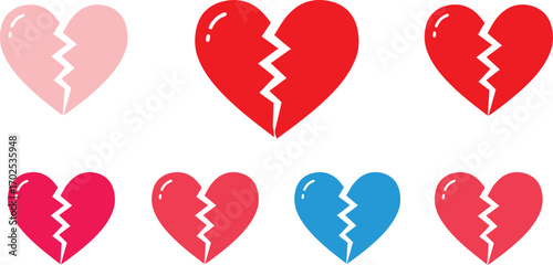 broken hearts in various colors showing separation and division