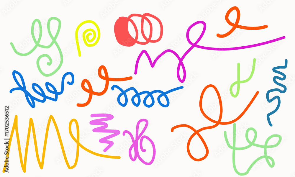 Naklejka premium Colorful Abstract Scribble Lines Collection on White Background