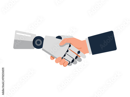 Human and robot handshake illustration symbolizing ai partnership and trust