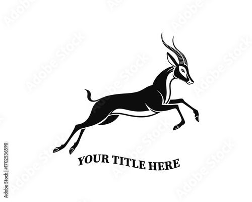 A striking, minimalist silhouette of a springbok in mid-leap against a pure white background